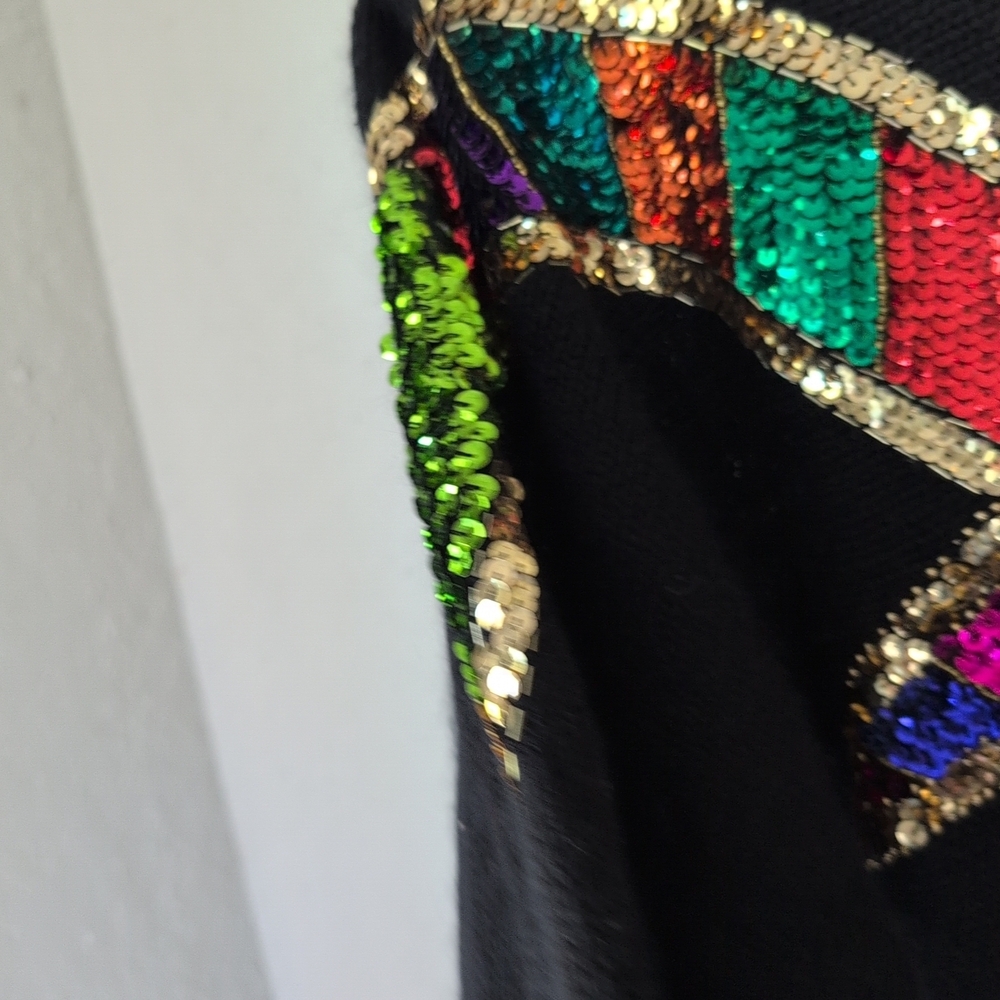 VTG Marnie West Sweater M Black Sequins Shoulder Pads Glam Indie Whimsy Granny - Picture 7 of 11